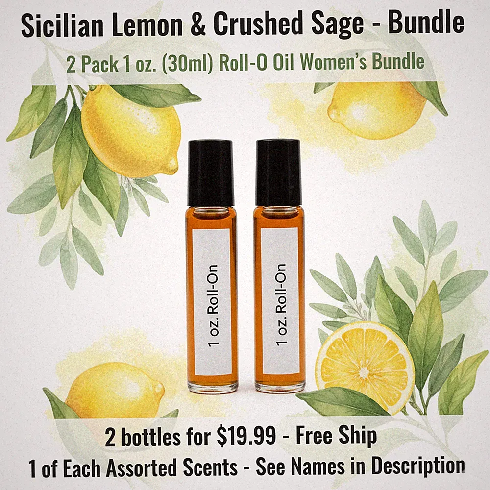 Sicilian Lemon Crushed Sage 2 Pack-30ML Women's Roll On Perfume Body Oil Bundle